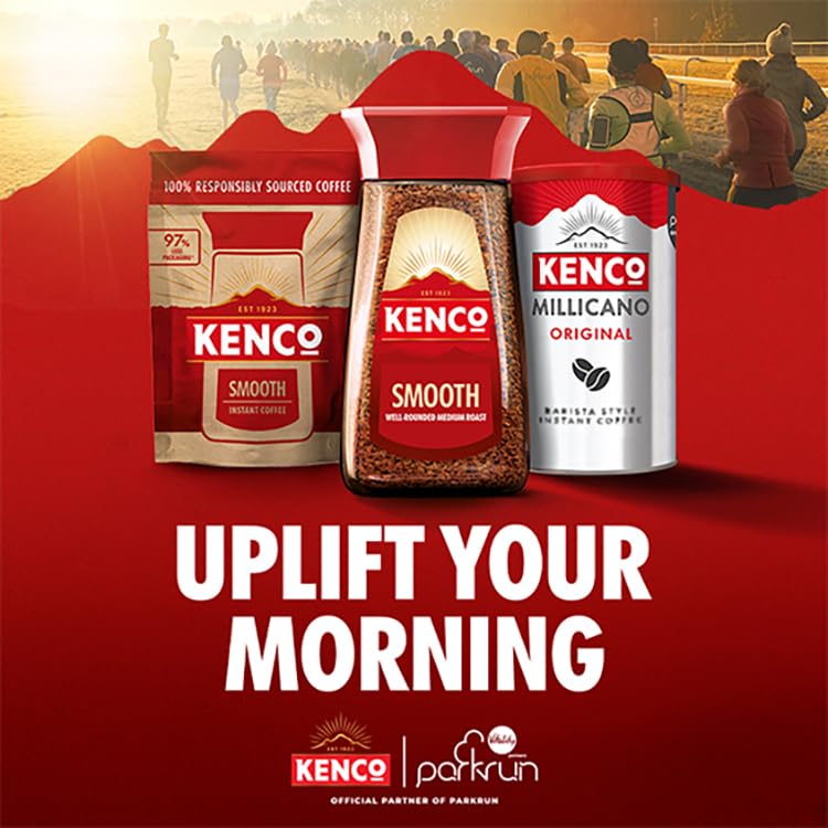 Kenco coffee products with 'Uplift Your Morning' text on a red background