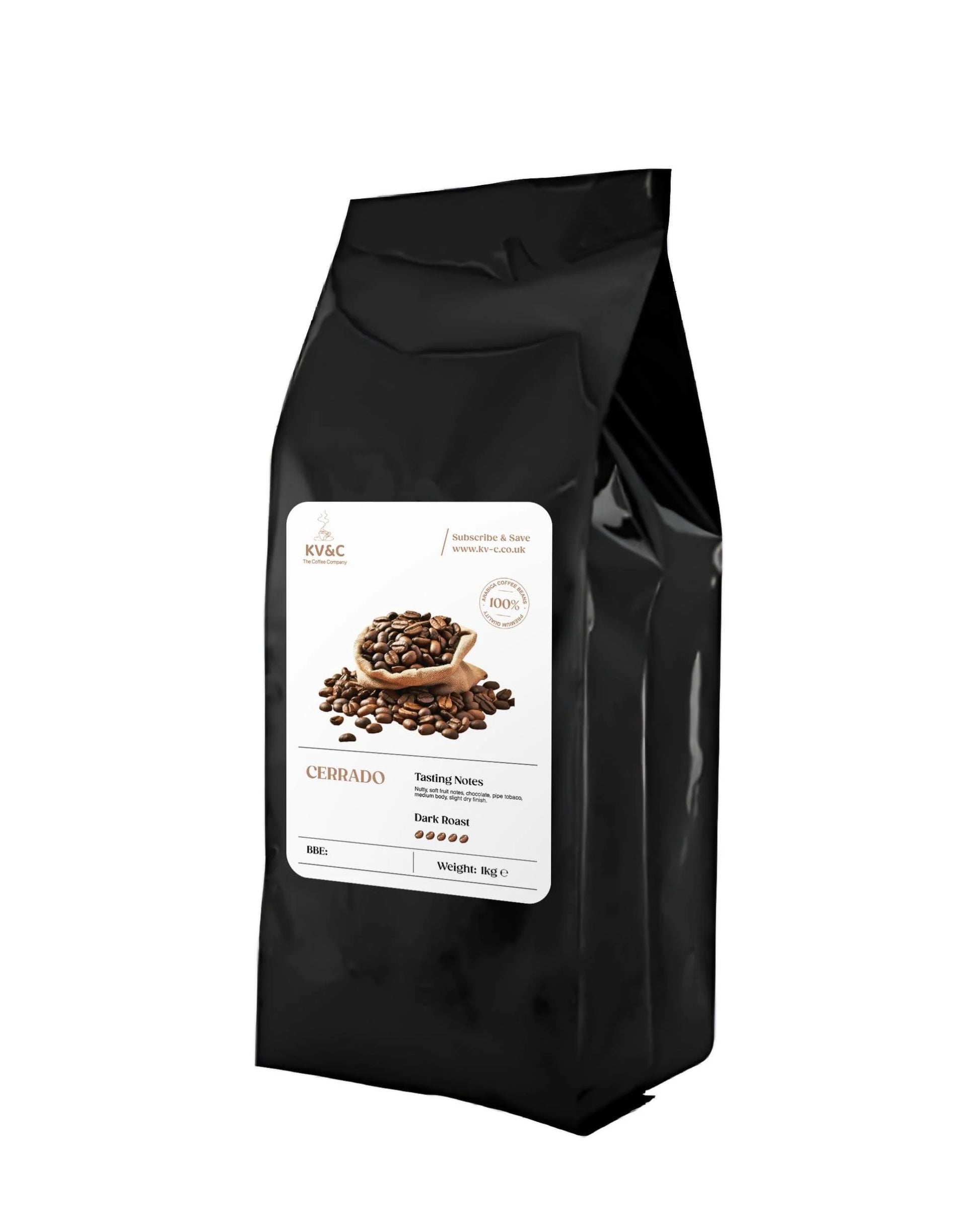 KV&C - Premium Quality | 100% Arabica Brazilian Coffee Beans Medium | Strong - Dark Roast | 1KG Bag