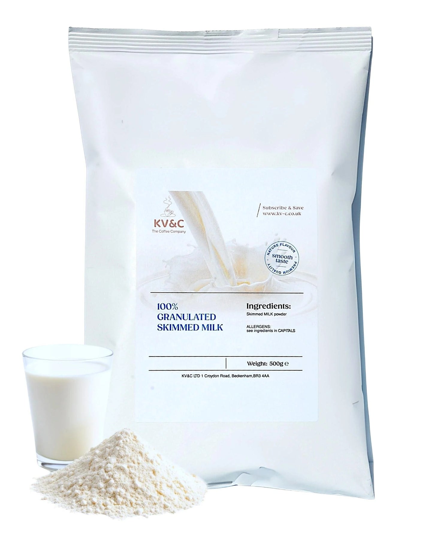 KV&C - Fine Granulated Powder Skimmed Milk The Convenient Powdered Alternative to Fresh Milk 500g for Cooking | Baking | Drin