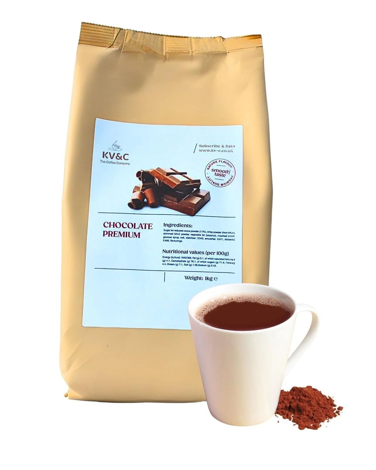 KV&C - Hot Chocolate 13% Cocoa Granulated Instant Drink Rich Taste add Water or Milk - 1kg Bag