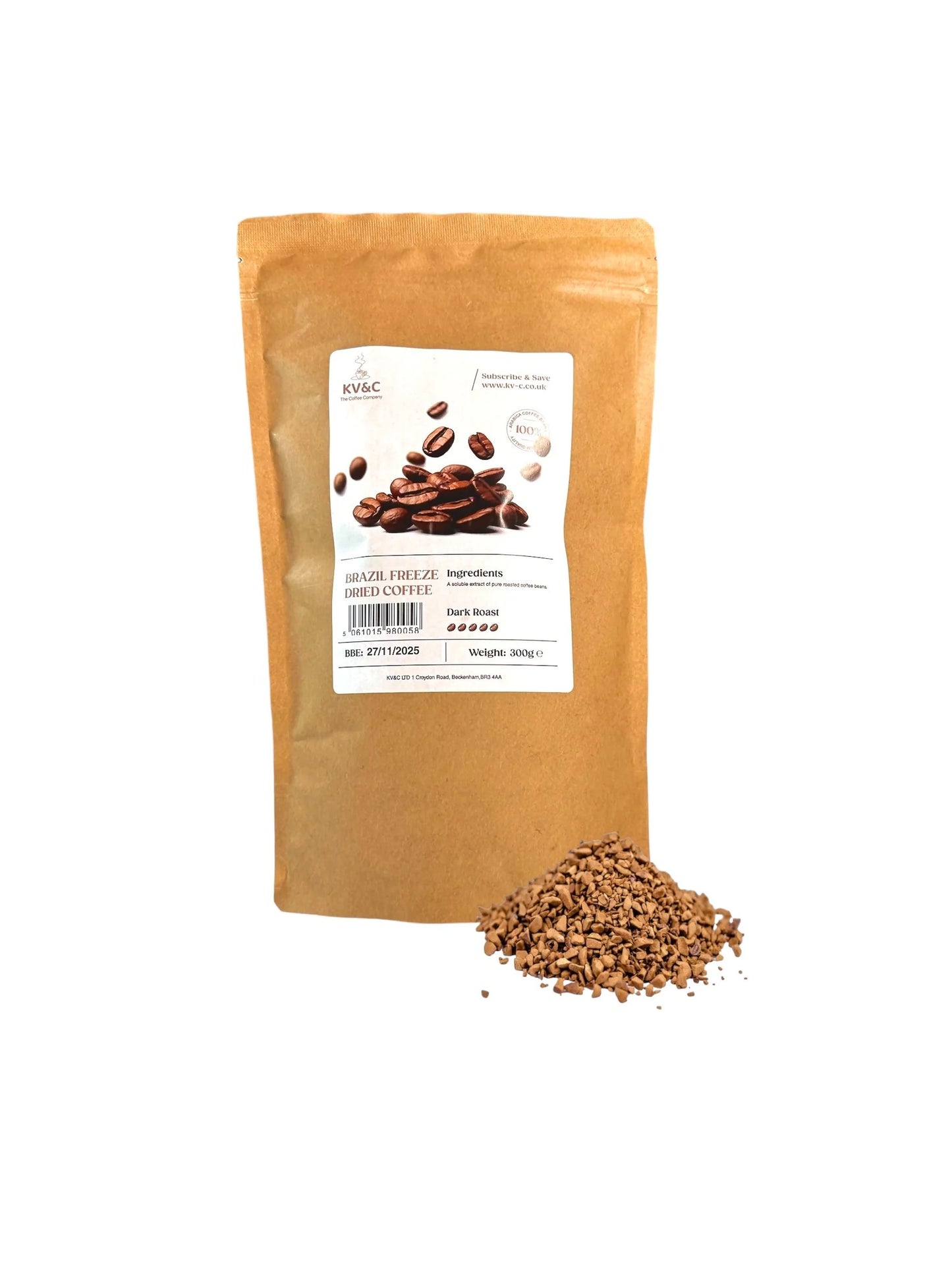 KV&C Instant Coffee 300g (280 CUPS) Resealable Bag | Dark Roast Blend