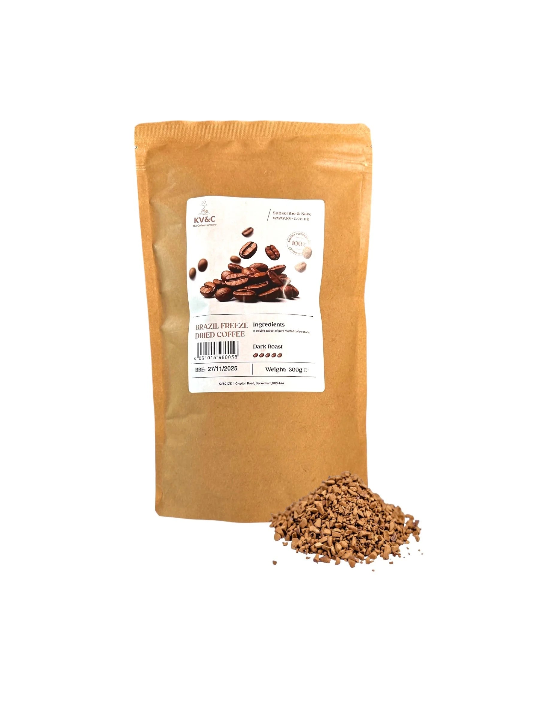 KV&C Instant Coffee 300g (280 CUPS) Resealable Bag | Dark Roast Blend