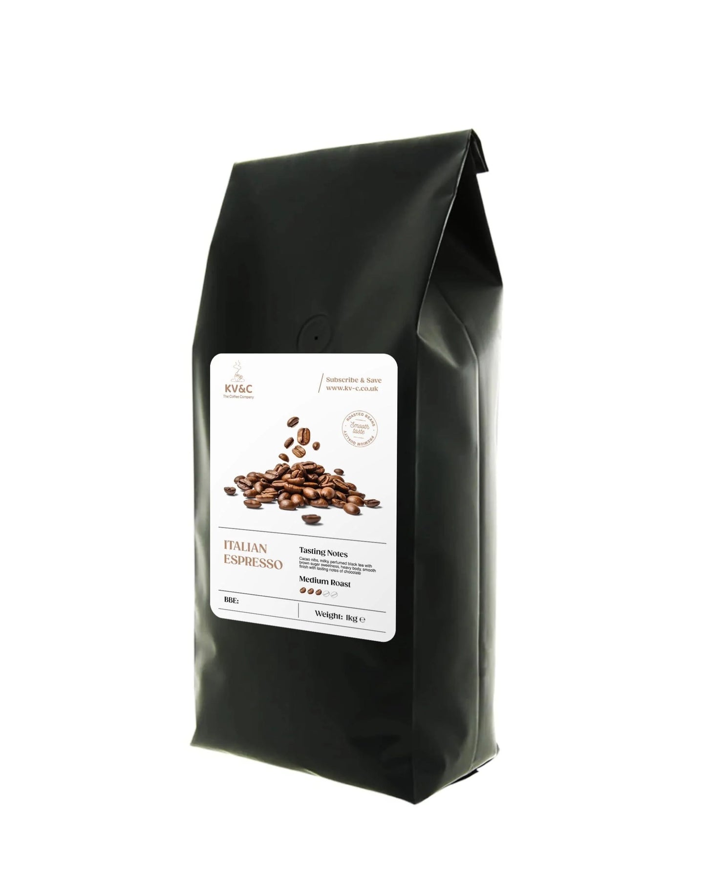 Premium Italian Espresso Coffee Beans - Medium Roast - Arabica & Robusta Blend - Rich Cocoa and Chocolate Notes - 1kg Bag