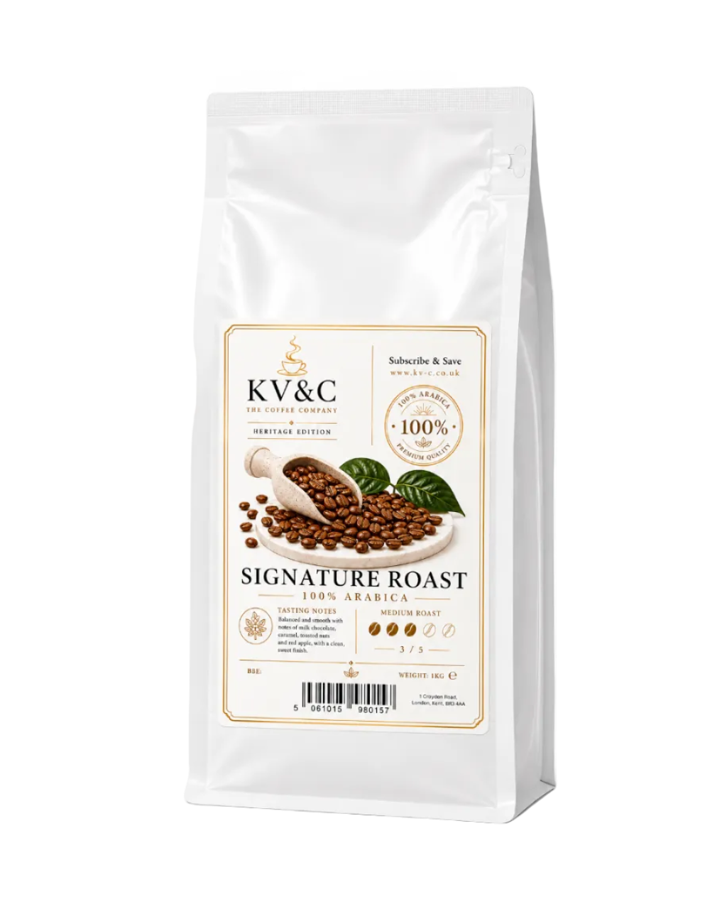 KV&C Signature Roast Coffee Beans 1kg 100% Arabica Medium Roast Blend