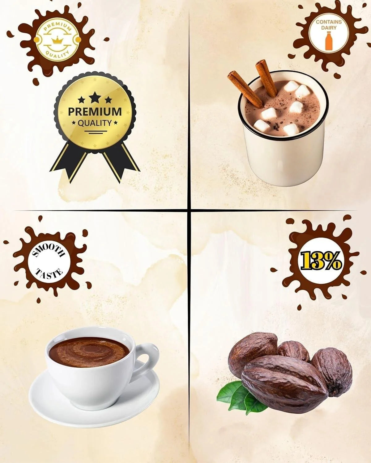 KV&C - Hot Chocolate 13% Cocoa Granulated Instant Drink Rich Taste add Water or Milk - 1kg Bag