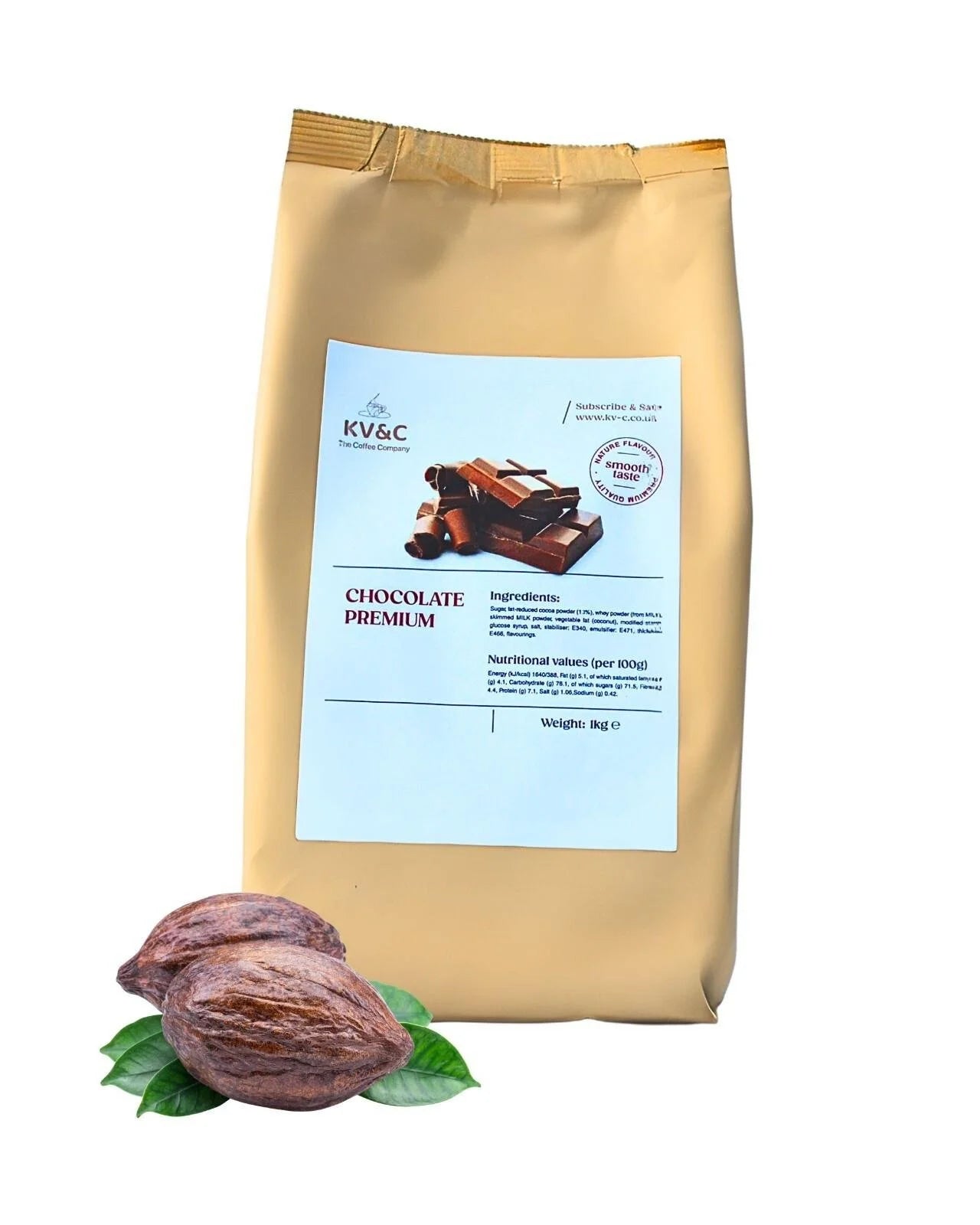 KV&C - Hot Chocolate 13% Cocoa Granulated Instant Drink Rich Taste add Water or Milk - 1kg Bag