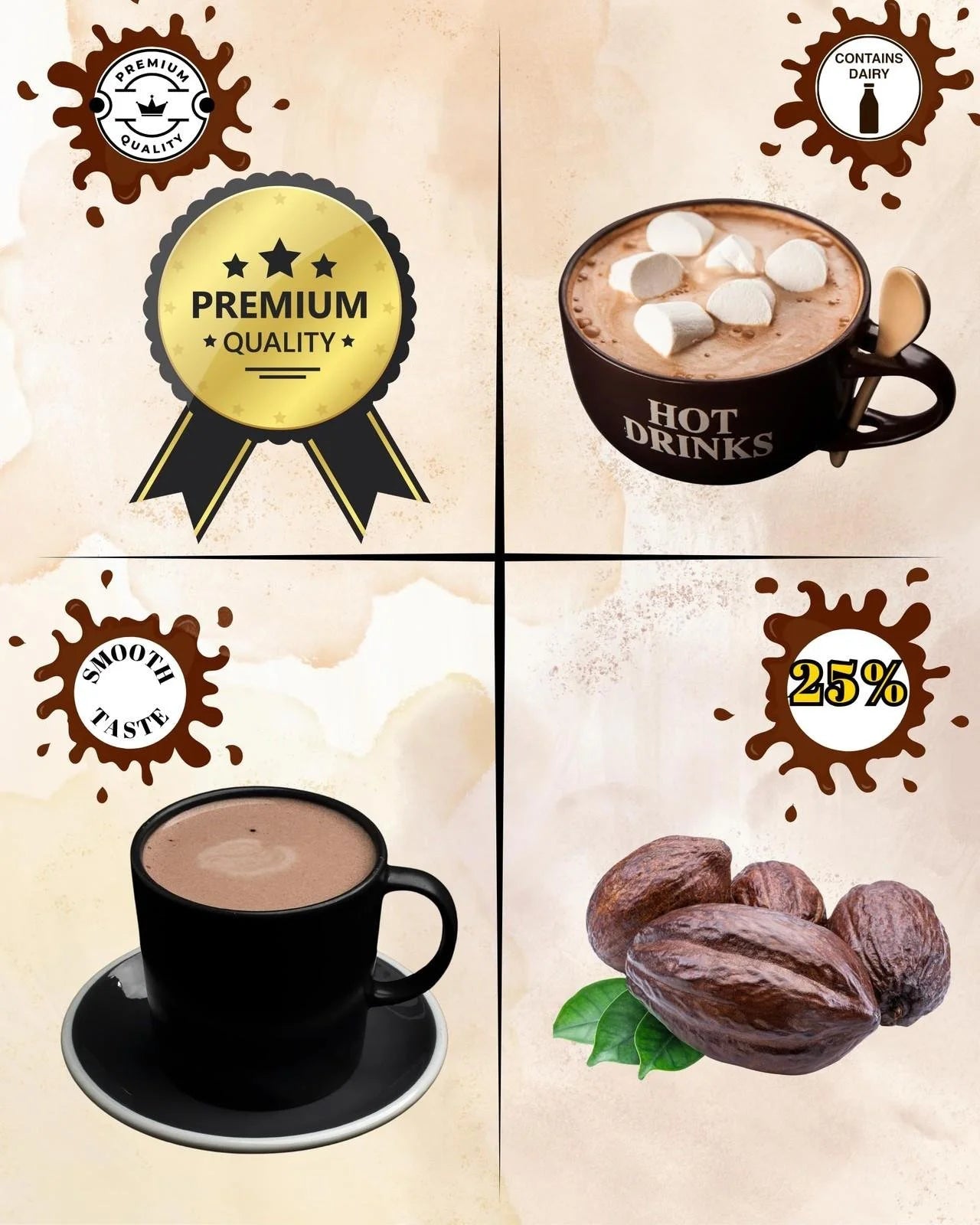 KV&C 25% Hot Choc Powder 1kg Tin – Rich Hot Chocolate Drink Mix with Real Cocoa